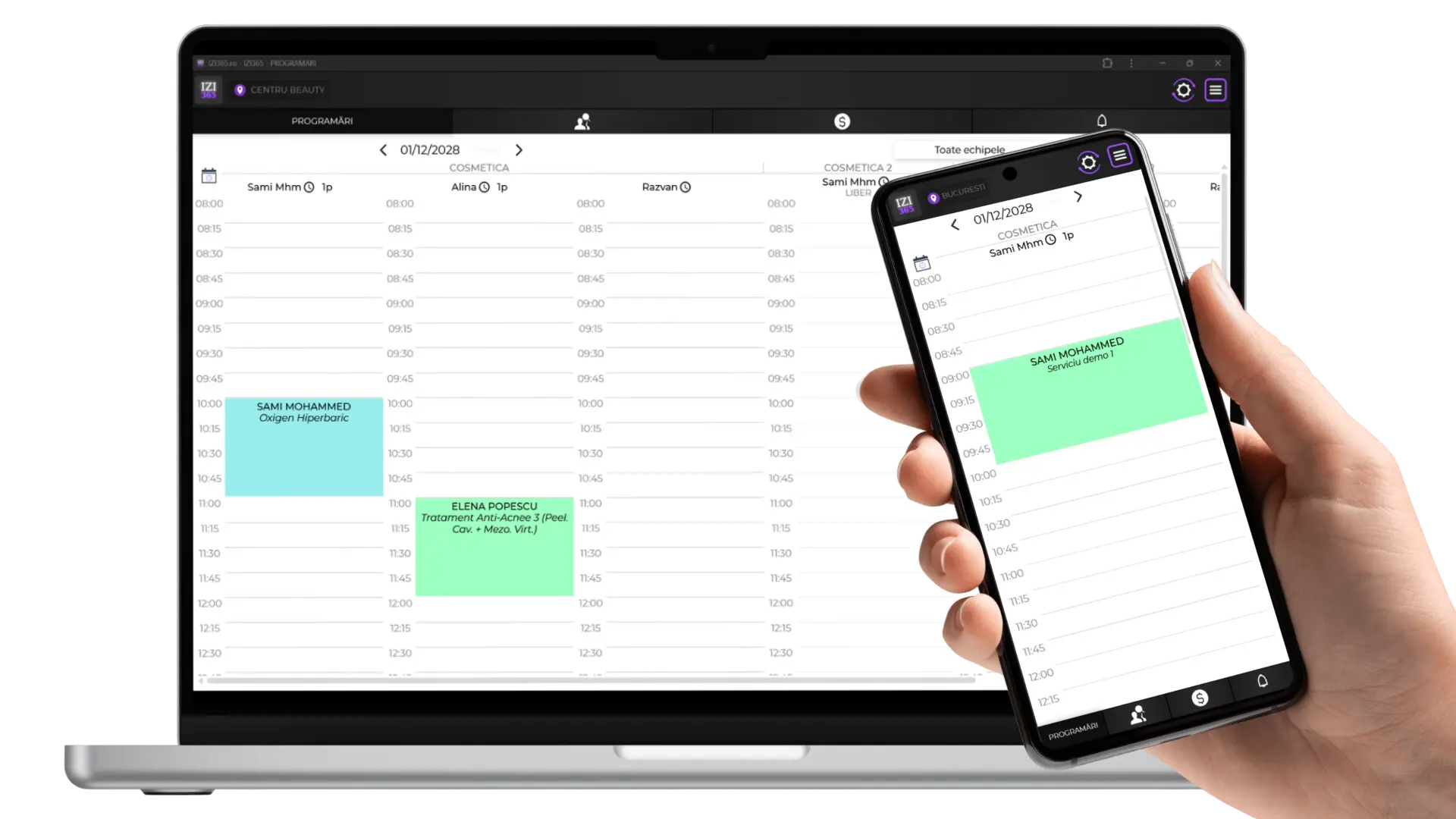 Interfața IZI365 pe desktop și mobil