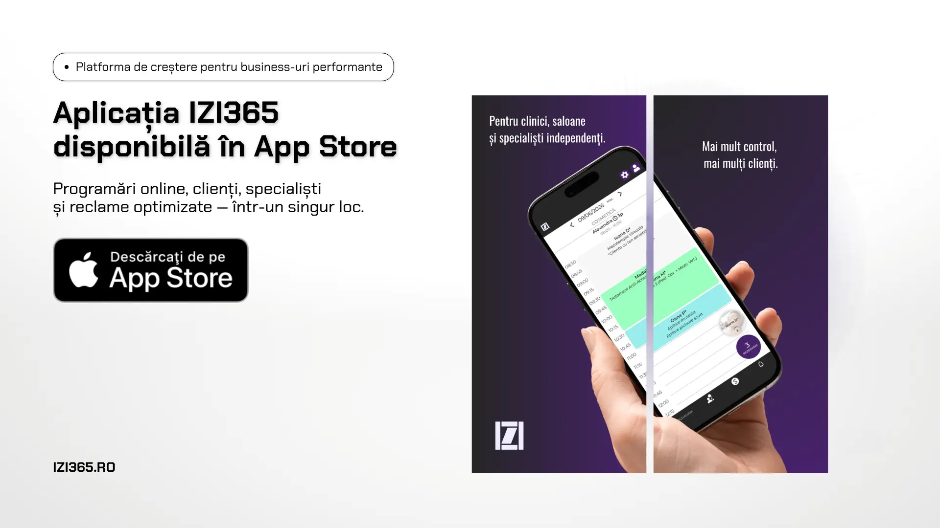 Aplicația IZI365 Programări pentru clinici și saloane – disponibilă în App Store