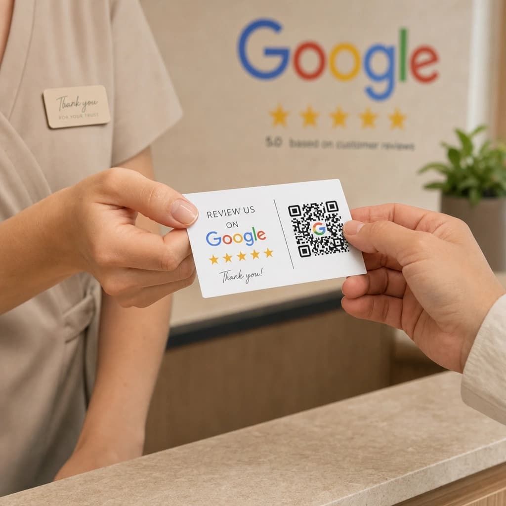Card cu cod QR pentru recenzii Google după vizită