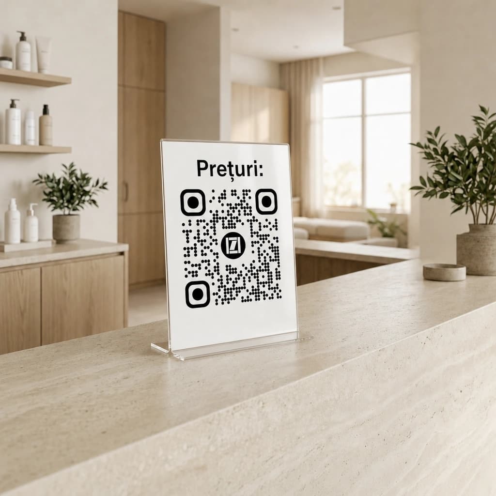 Cod QR la recepție pentru meniul de servicii și prețuri