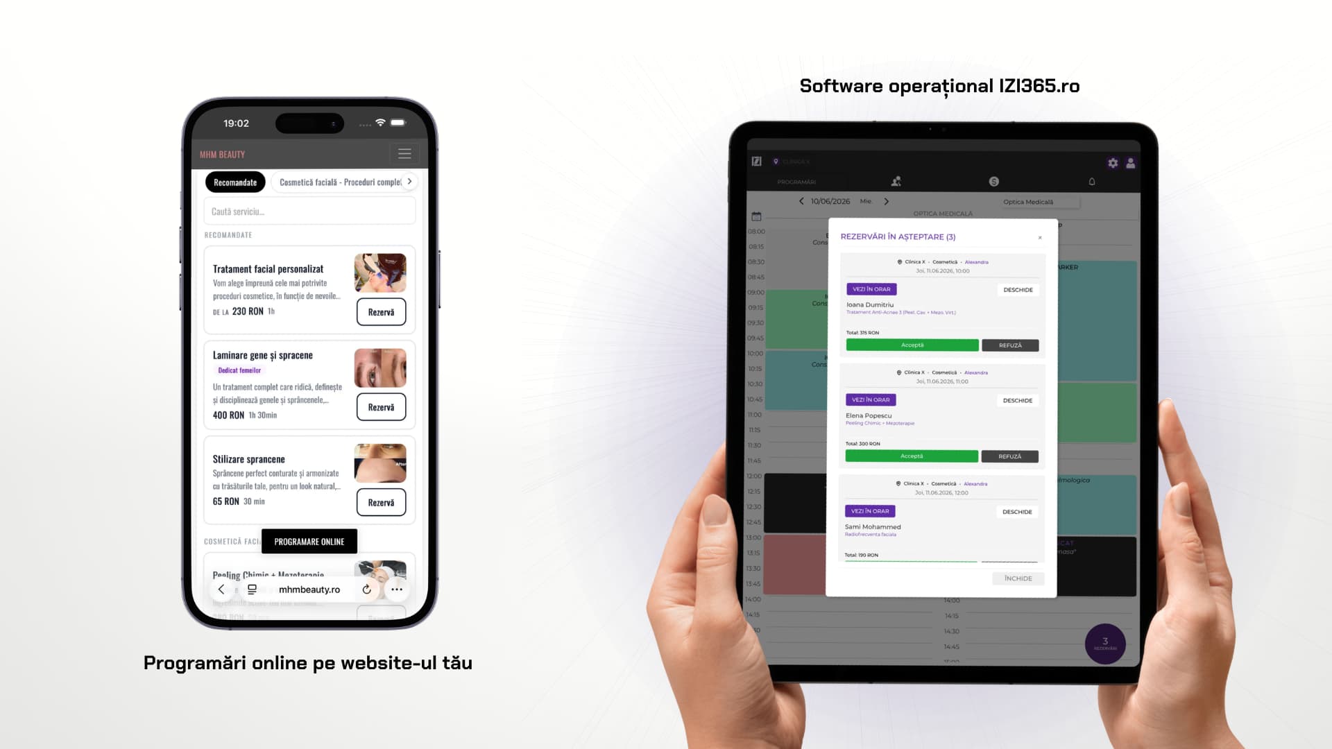 Programări online integrate — flux de rezervare pentru clinici și saloane