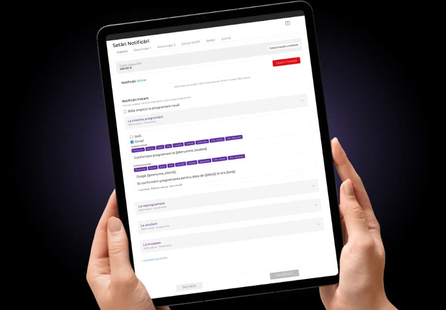 Reguli flexibile pentru trimitere SMS și email la programări