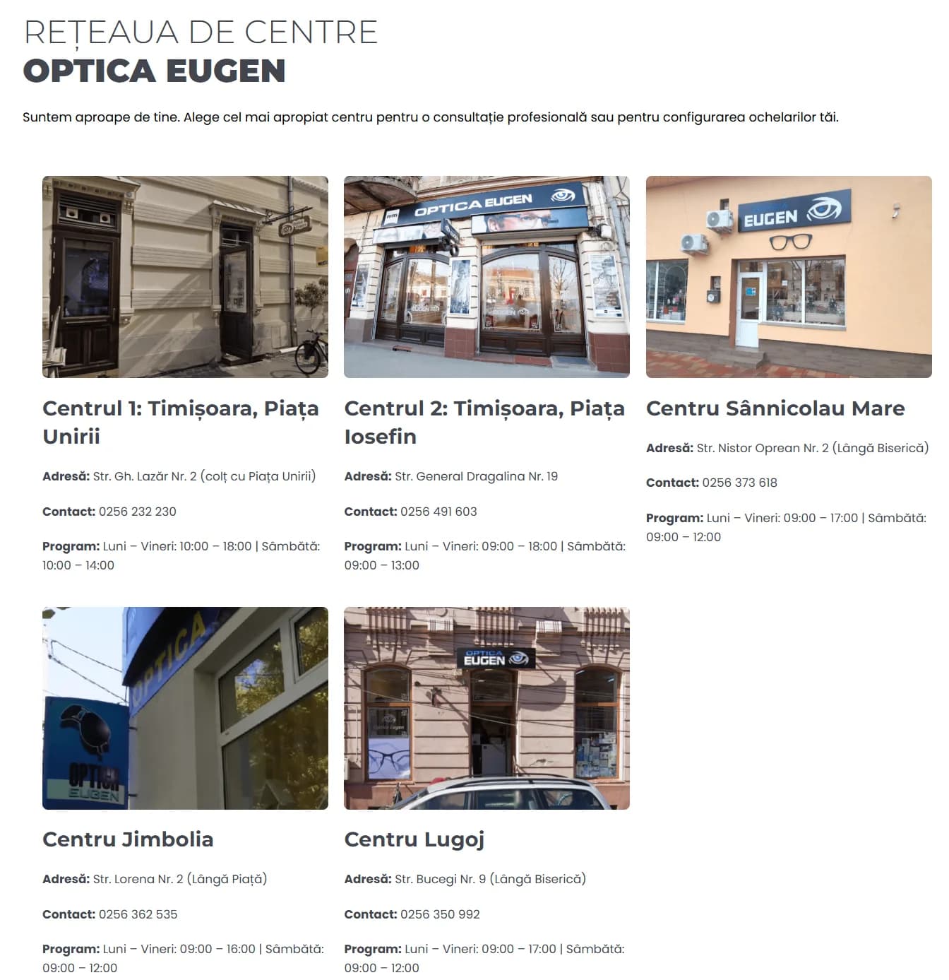 Optica Eugen — SMS confirmare și reamintire în toate locațiile